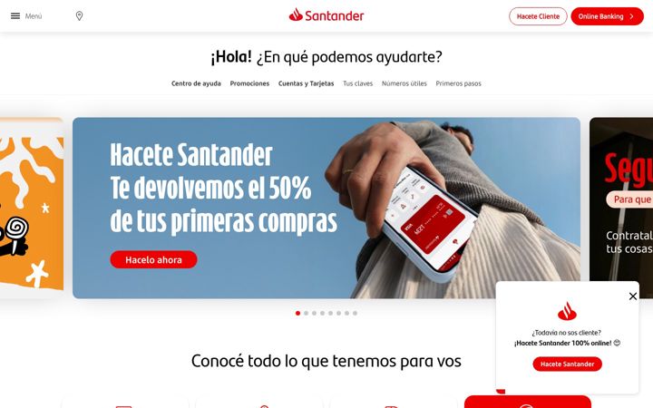 Skärmbild av santander.com.ar