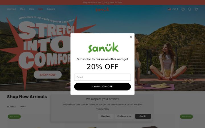 Screenshot of sanuk.com
