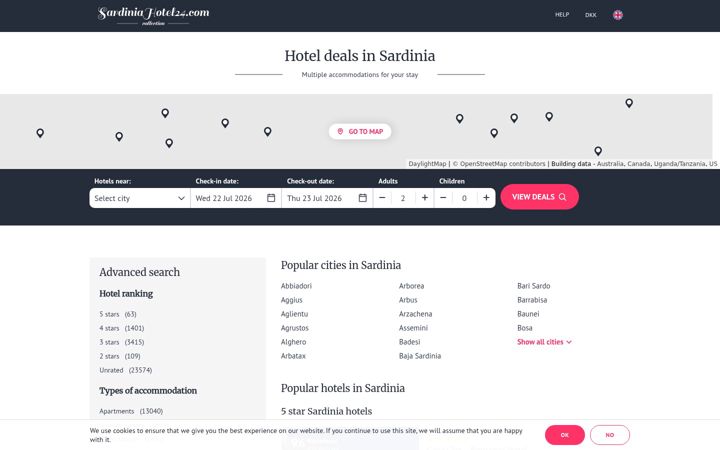 Screenshot of sardiniahotel24.com