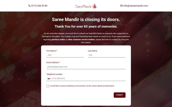 Screenshot ta' sareemandir.co.uk
