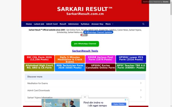 Screenshot of sarkariresult.com.cm