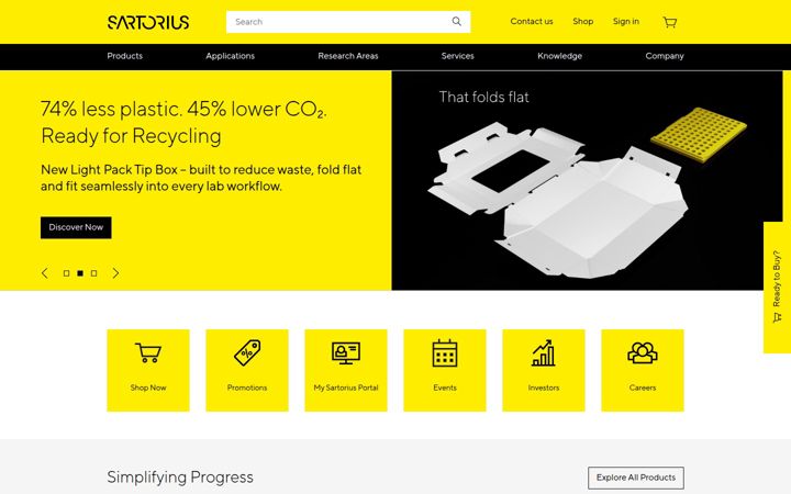 Captură de ecran a sartorius.com