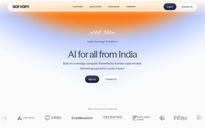 Screenshot of sarvam.ai