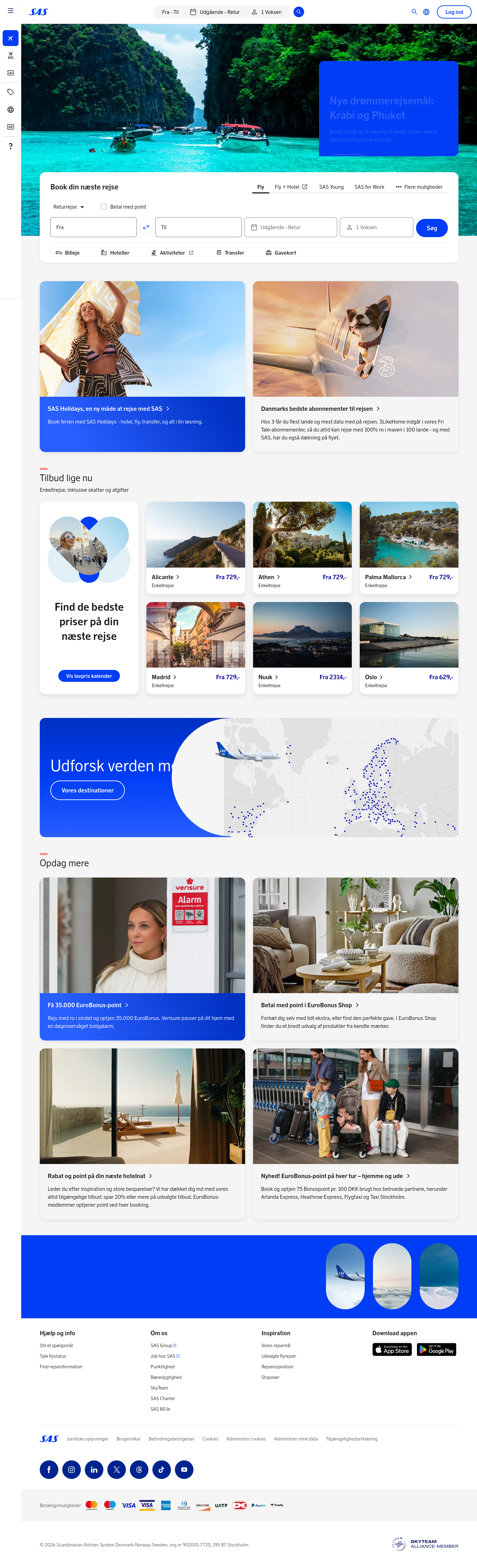 Screenshot of Fly til Skandinavien, Europa, USA, Canada og Asien | SAS