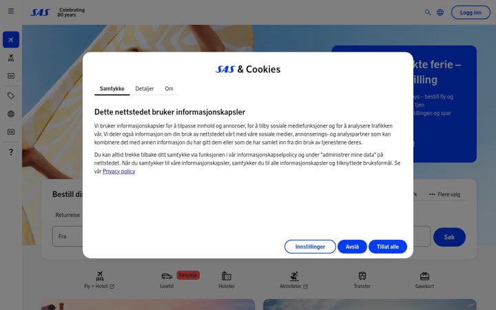Screenshot of sas.no