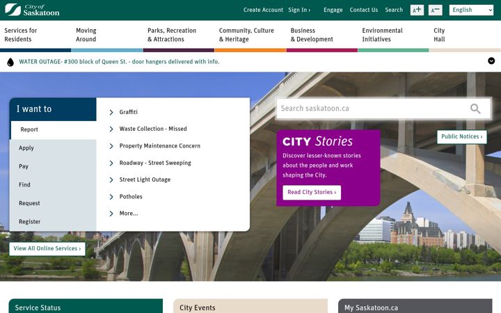 Screenshot of saskatoon.ca