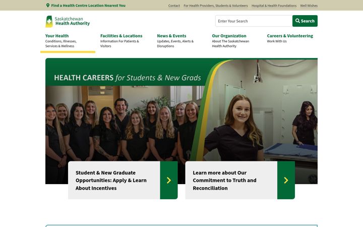 Screenshot of saskhealthauthority.ca
