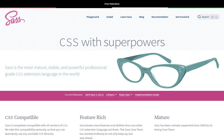 Captura de ecrã de sass-lang.com