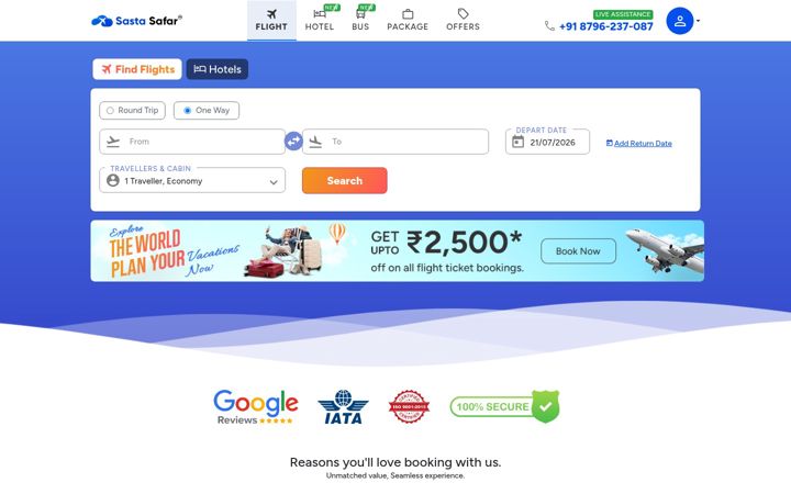 Screenshot of sastasafar.com