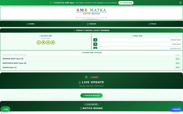 Captura de ecrã de sattamatkaresult.net