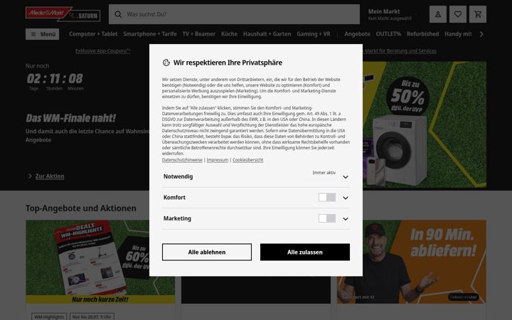 Ekrano kopija saturn.de
