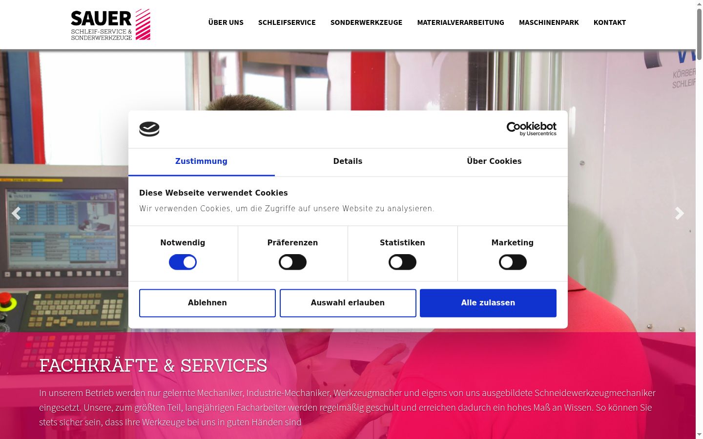 Screenshot des Einwilligungsbanners vor jeglicher Interaktion