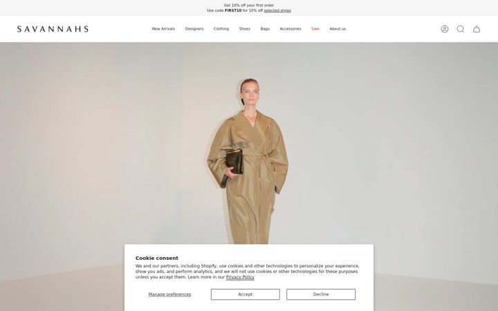 Screenshot of savannahs.com