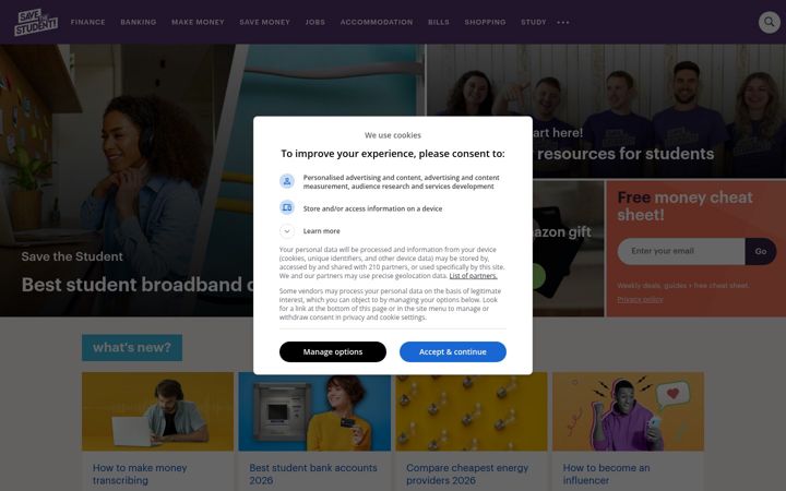 Skärmbild av savethestudent.org