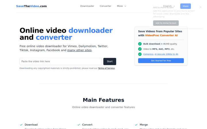 Captură de ecran a savethevideo.com