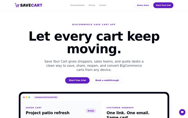 Screenshot of saveyourcart.io