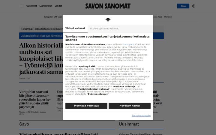 Screenshot of savonsanomat.fi