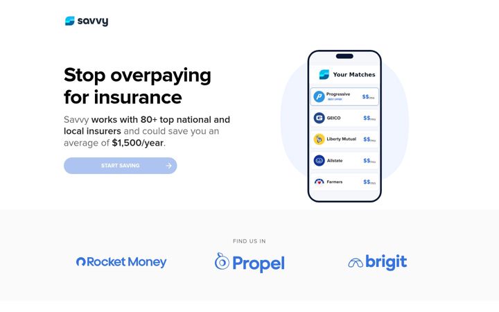 Screenshot ta' savvy.insure