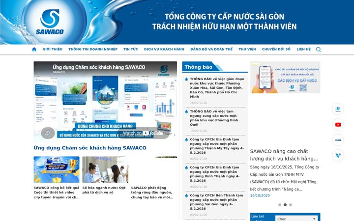 Screenshot di sawaco.com.vn