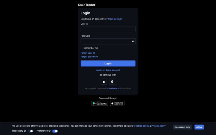Screenshot of saxotrader.com