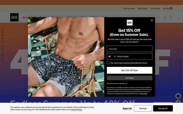Screenshot of saxxunderwear.com