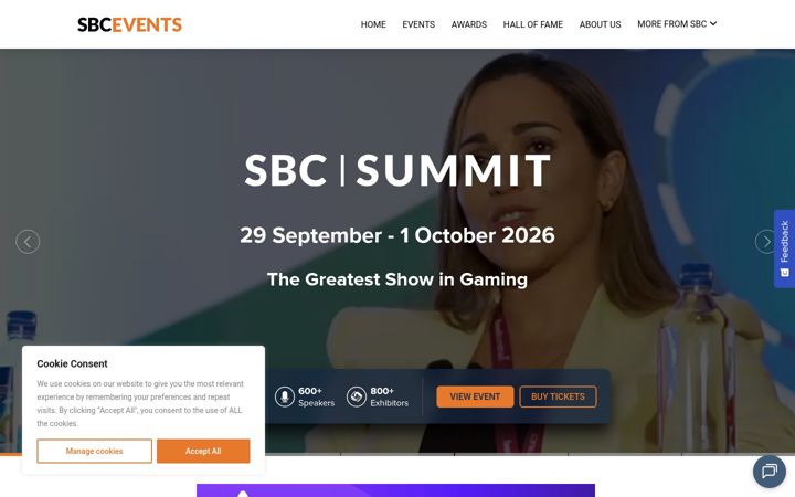 Screenshot of sbcevents.com