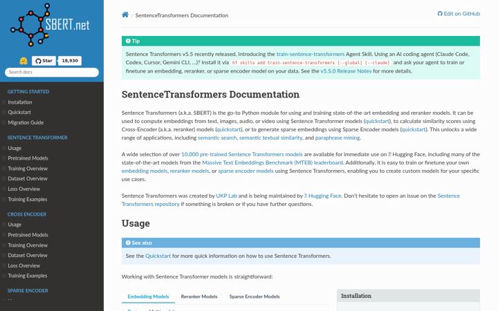 Screenshot ta' sbert.net