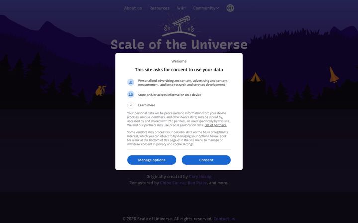 Screenshot of scaleofuniverse.com
