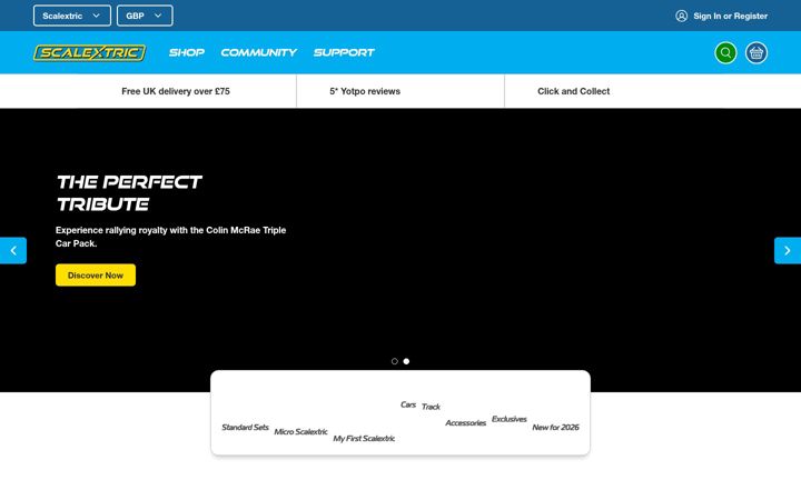 Screenshot of scalextric.com