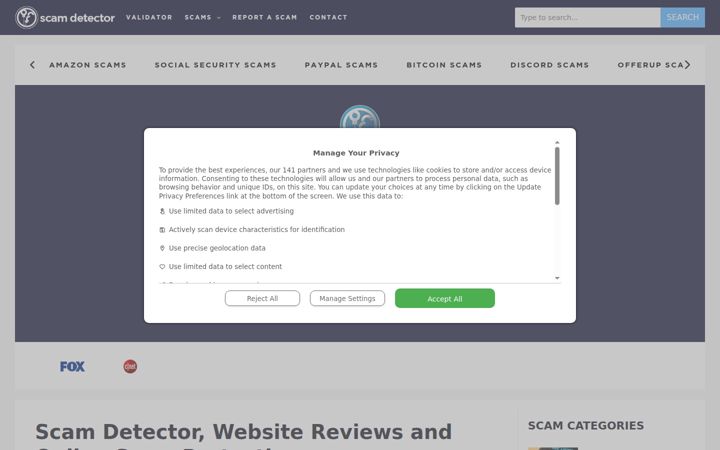 Screenshot of scam-detector.com