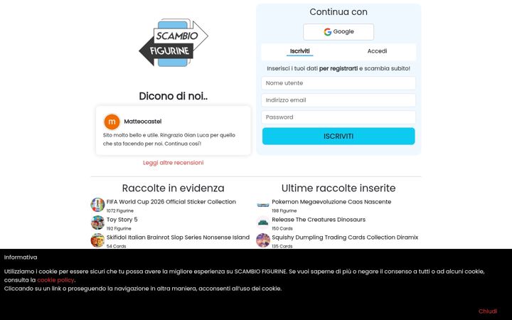 Screenshot of scambio-figurine.it