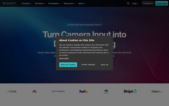 Screenshot di scandit.com