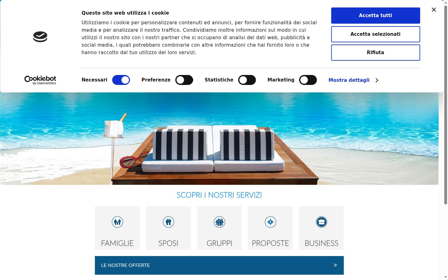 Screenshot del banner di consenso mostrato prima di qualsiasi interazione
