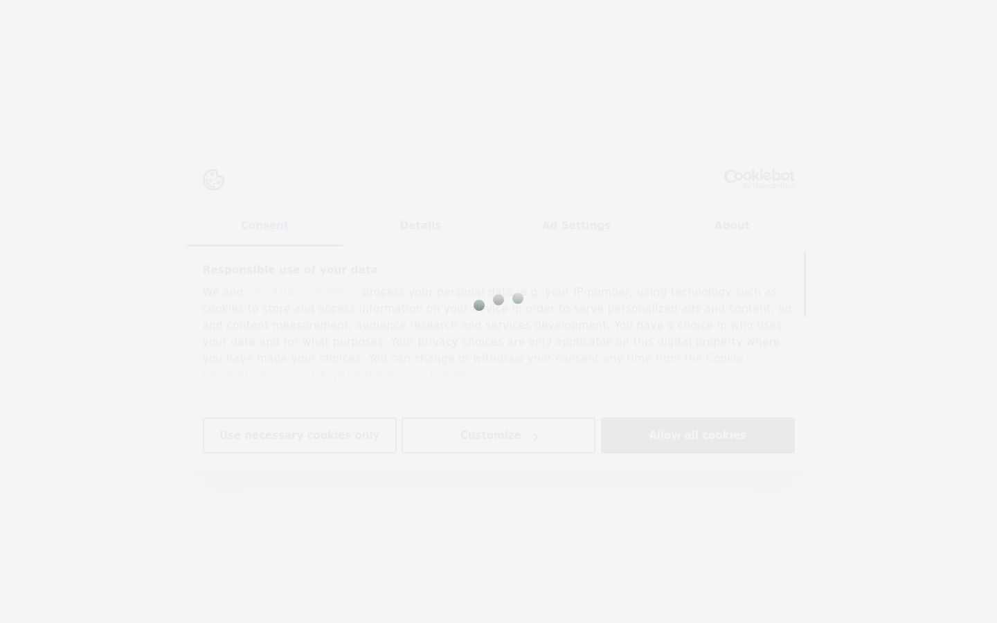 Screenshot del banner di consenso mostrato prima di qualsiasi interazione