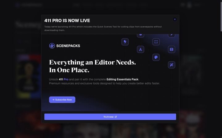 Screenshot of scenepacks.com