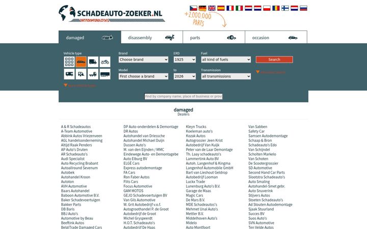 Captura de pantalla de schadeauto-zoeker.nl