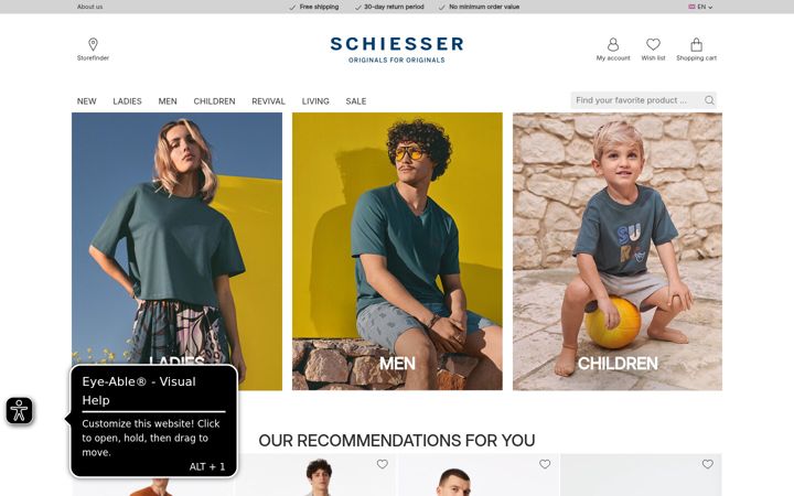 Skjámynd af schiesser.com