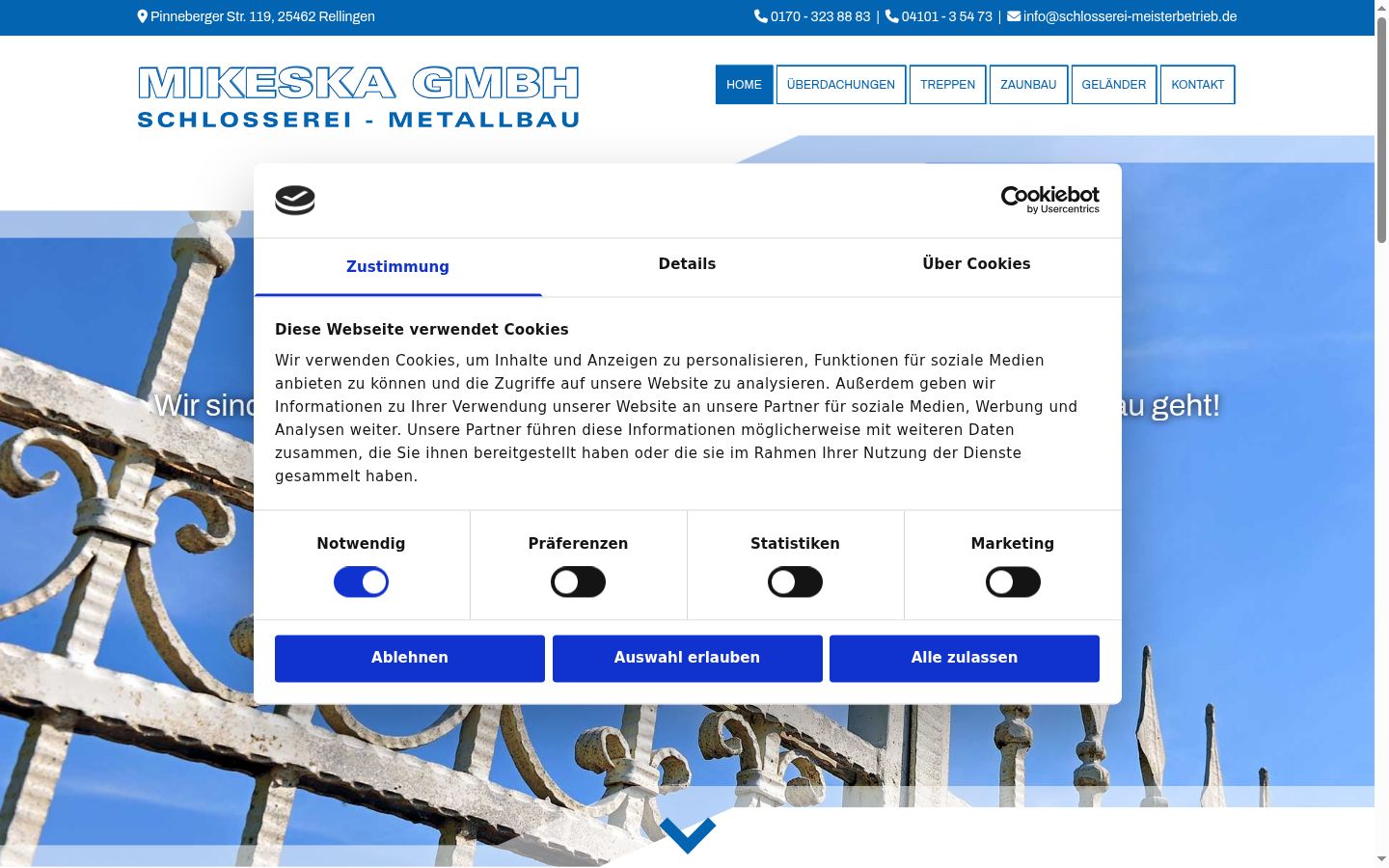 Screenshot des Einwilligungsbanners vor jeglicher Interaktion