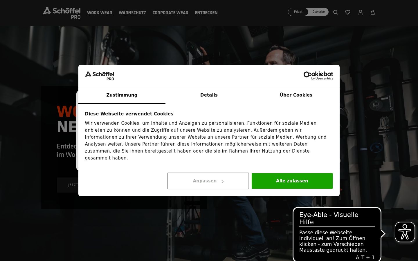Screenshot des Einwilligungsbanners vor jeglicher Interaktion