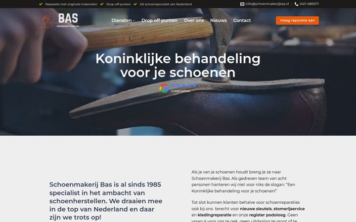 Screenshot stránky schoenmakerijbas.nl