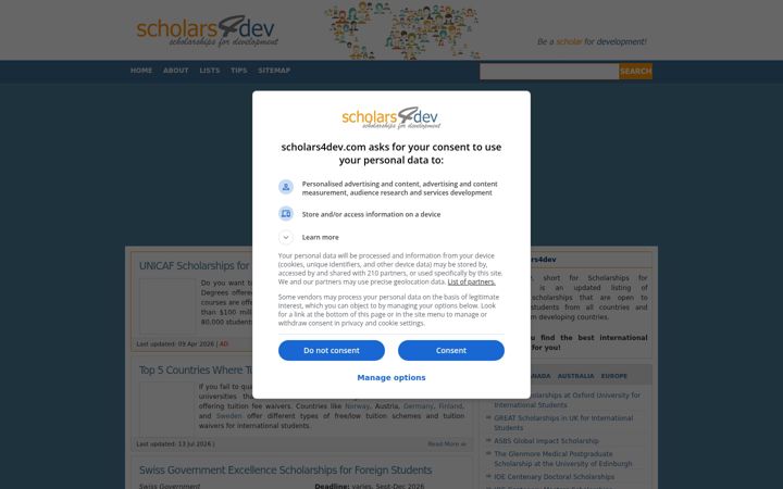 Screenshot of scholars4dev.com