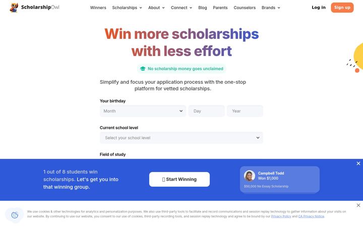 Screenshot of scholarshipowl.com