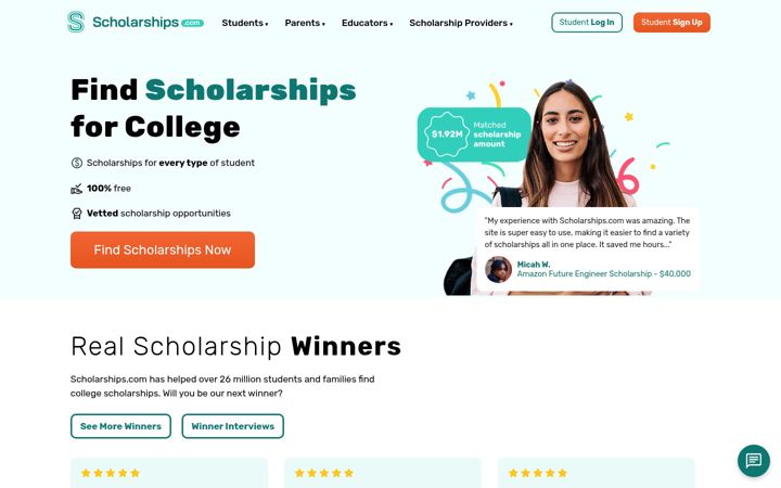 Skjermbilde av scholarships.com
