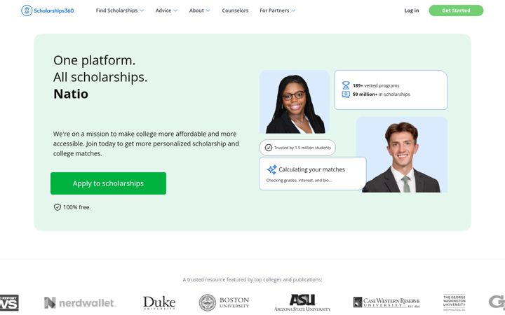 Screenshot of scholarships360.org