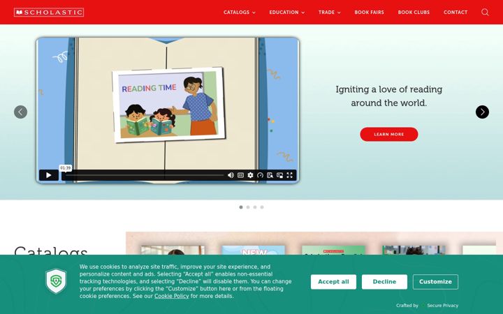 Captură de ecran a scholastic.com