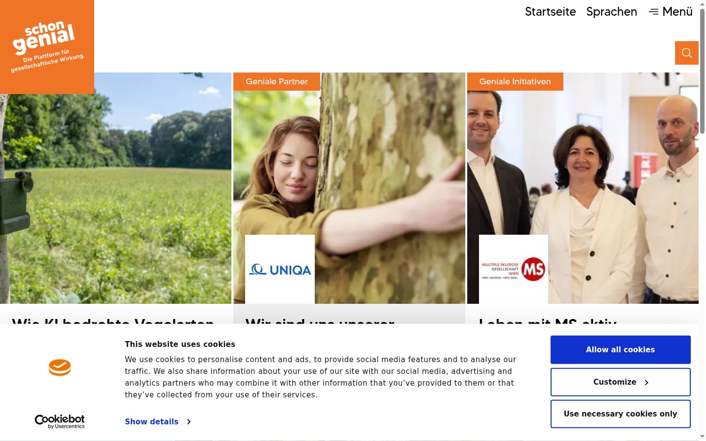 Skärmbild av samtyckesbannern som visades före någon interaktion