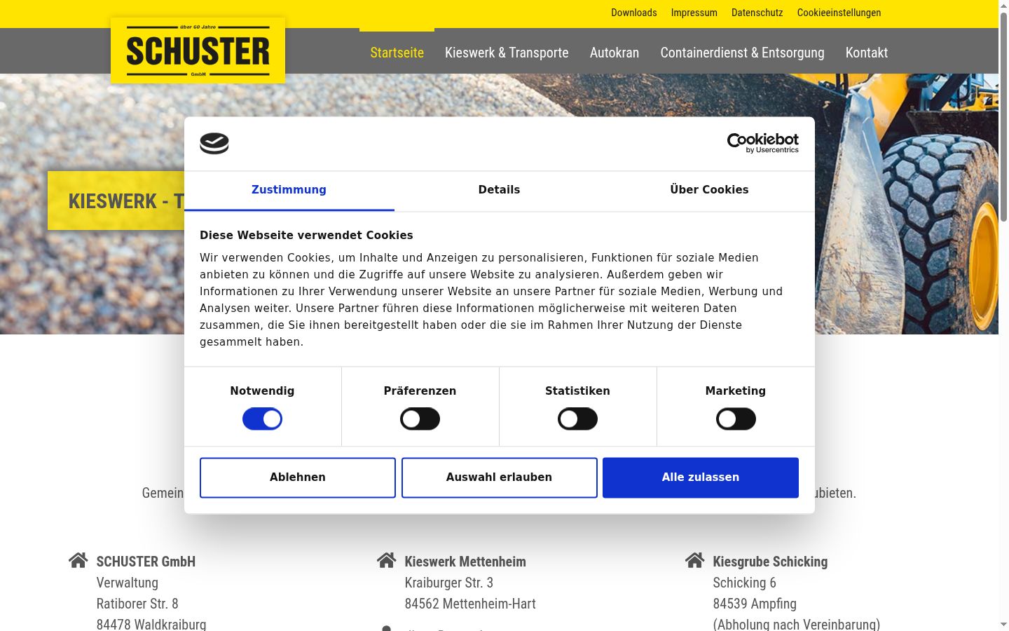 Captura de pantalla del banner de consentimiento mostrado antes de cualquier interacción