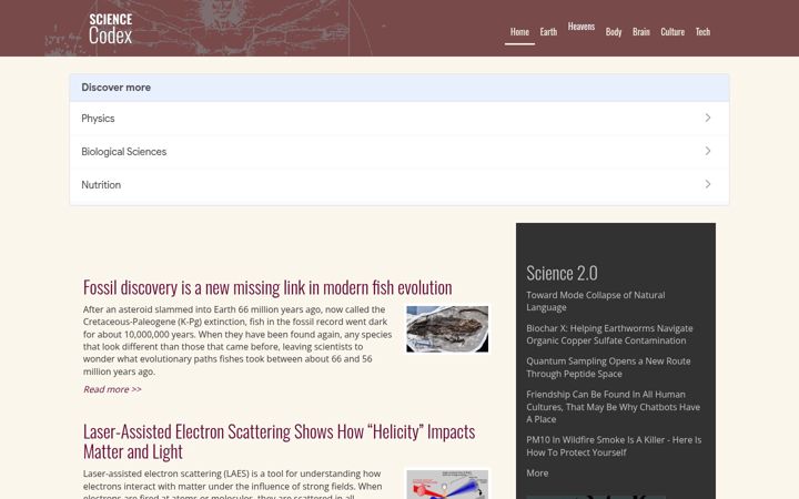 Screenshot of sciencecodex.com