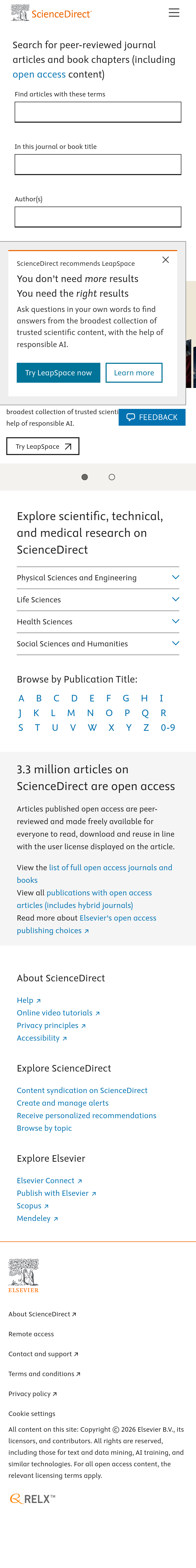 Mobile screenshot of sciencedirect.com