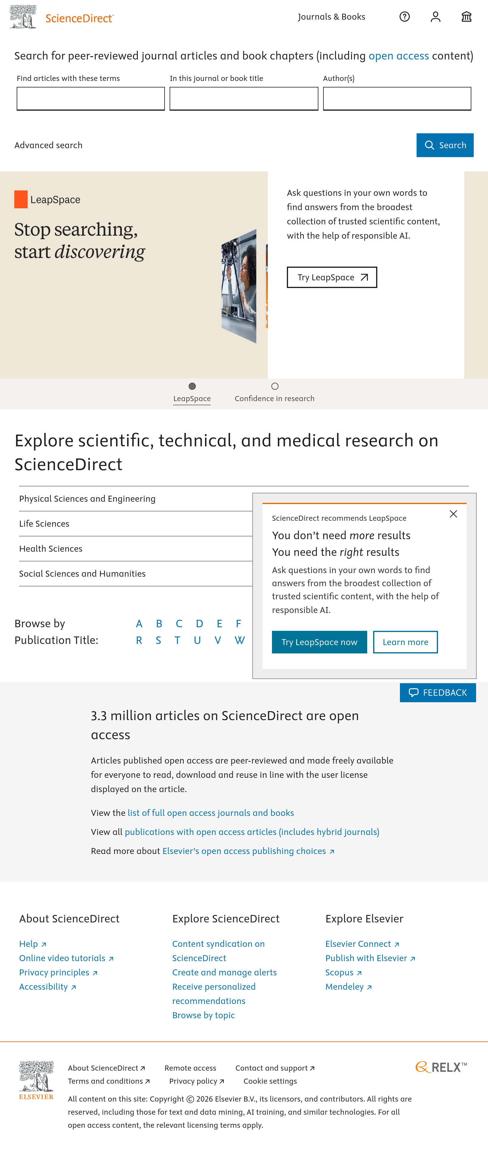Tablet screenshot of sciencedirect.com